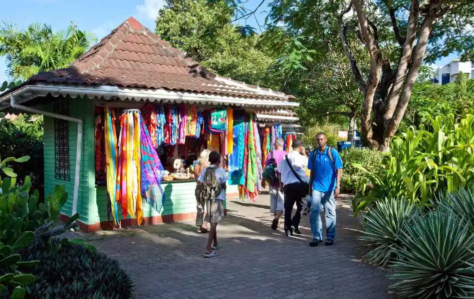 Souvenir shops, Francis Rachel Street, capital city Victoria, Mahe Island, Seychelles