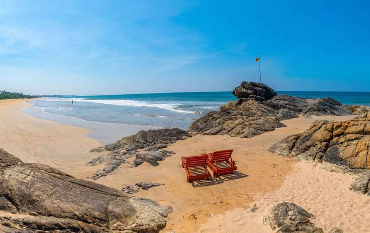 Sunbeds at Bentota beach, Sri Lanka