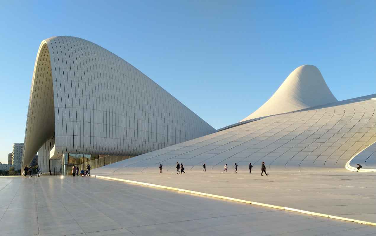 Heydar Aliyev Center in Baku under clear sky