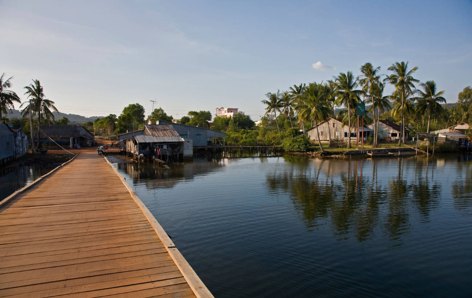 A wooden bridge spanning into the Cua Can river in Phu Quoc