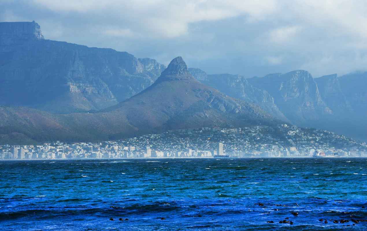 Views of Cape Town and the Table mountain as seen from Robben Island