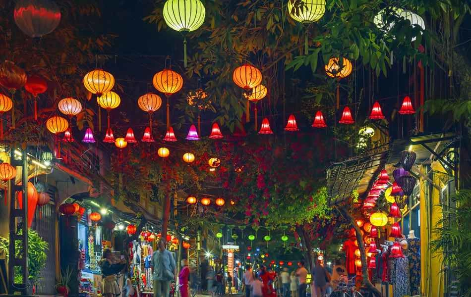 The vibrant and lively street of Lantern Village in Hoi An.