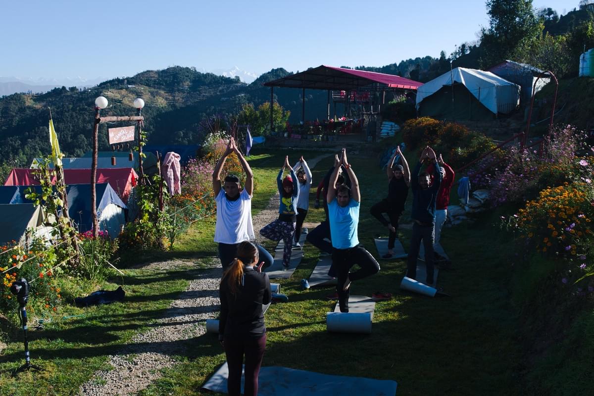 Yoga session at the campsite