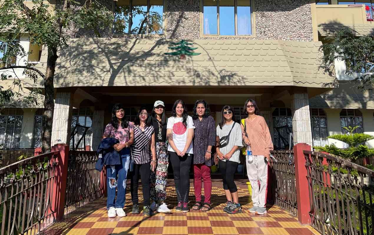 Girls posing for the cameras  in Cherrapunji