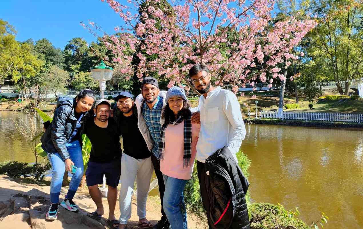 Travelers posing on the backpacking trip to Meghalaya.