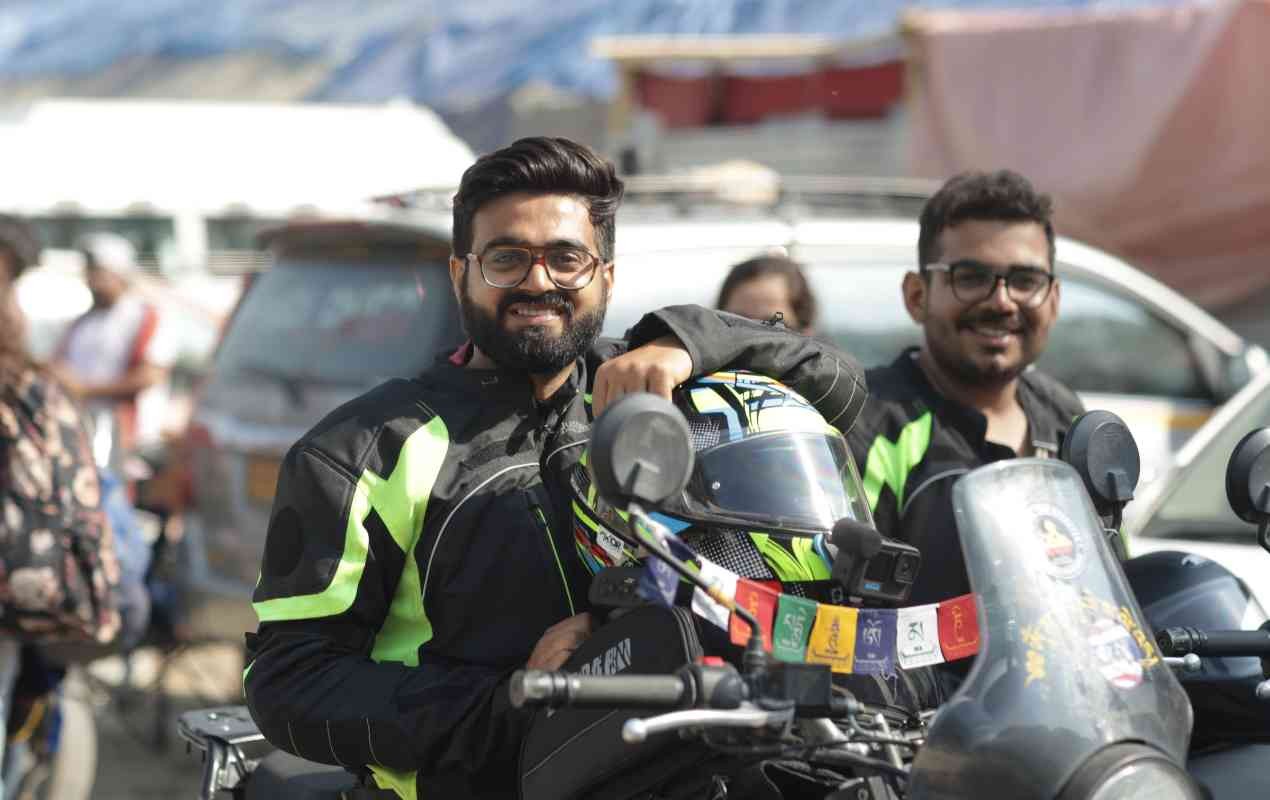 Biker posing at the camera