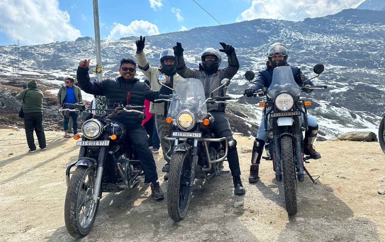 Bikers posing for camera