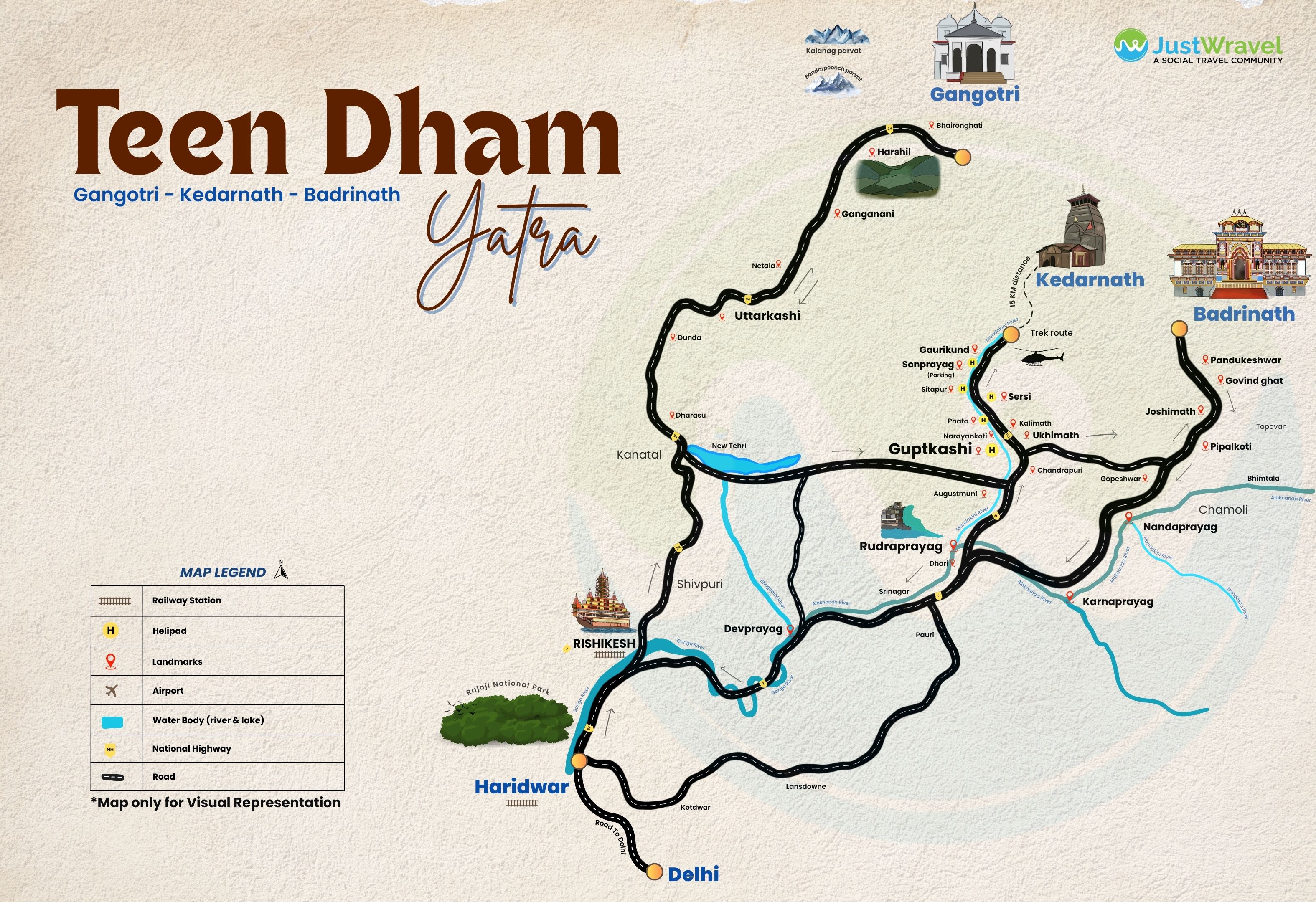 Teen Dham Map | JustWravel
