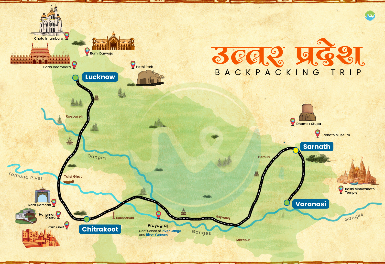 Uttar Pradesh Backpacking Map