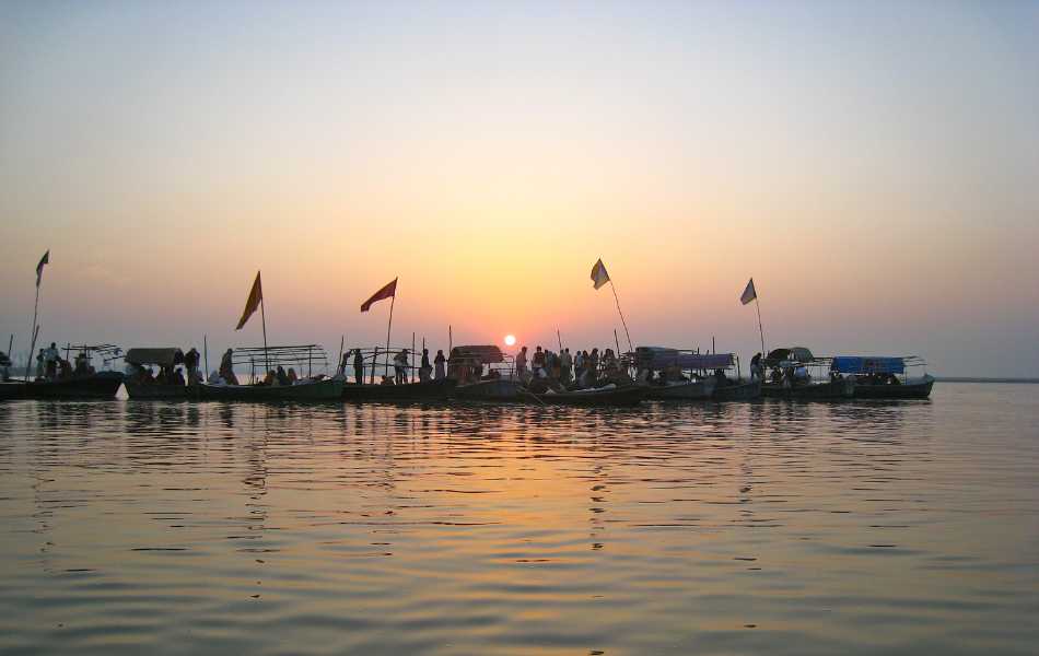 A beautiful sunset at the Triveni Sangam.